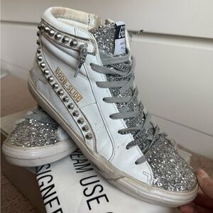 Golden Goose Women's White and Silver High-Top Sneakers